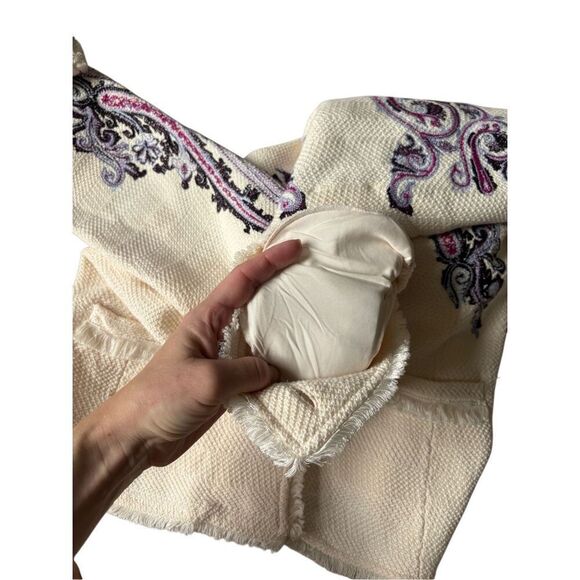 Chico’s Embroidered Paisley Lady Jacket size 1 US M Cream Purple Button Front - Picture 11 of 14